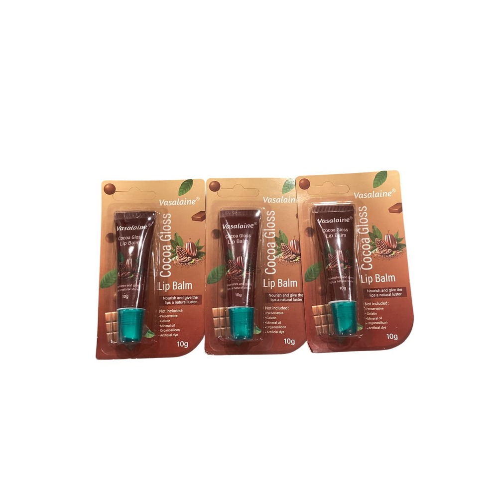 Vasalaine Cocoa Gloss Lip Balm 3-Pack 10g Each Moisturizing Natural Luster Shine